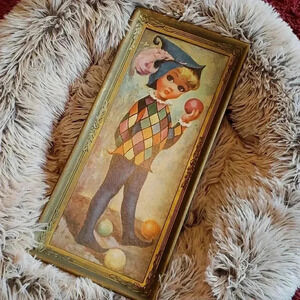 Vintage Goji 1965 Big Eye Harlequin Child Juggler Print MCM